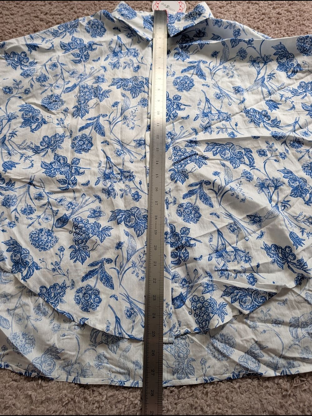 Umgee Women Royal Blue White Full Size Two Tone Floral Print Top Plus NWT Medium - Picture 11 of 12